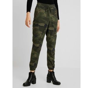 High Rise Camo Print Drawstring Jogger Pants